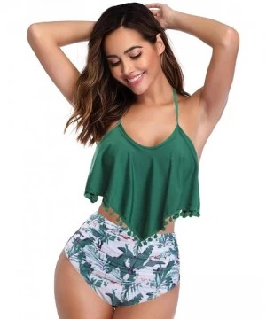 Sets Swimsuit Two Pieces Women Bathing Suits Racerback with High Waisted Bottom Tankini Set - Green - CQ18TU96EER