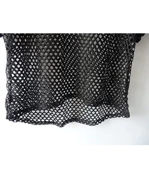 Cover-Ups Women's Short Sleeve See Through Sheer Mesh Fishnet T Shirt top - 02-black - CG18CXE9A55