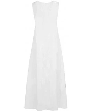 Cover-Ups Women's Sleeveless V-Neck Floor-Length Casual Dress with Pockets - C-white - C618UZ4D625