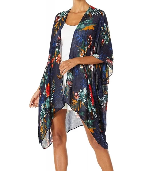 Cover-Ups Women's Beach Cover up Swimsuit Kimono Cardigan with Bohemian Floral Print - Bc Tropical Garden - CR18QQRQZ82