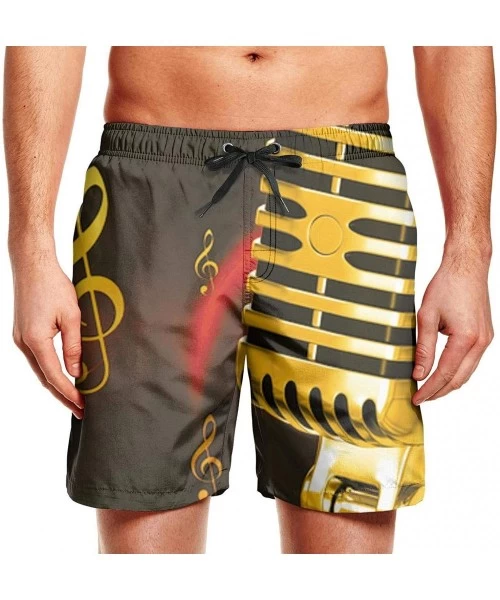 Board Shorts Men's Sportwear Quick Dry Board Shorts Lotus Flower with Alchemy Eye Swim Trunks - Love Music Microphone - CO18Q...