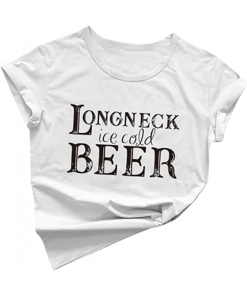 Board Shorts Longneck Ice Cold Beer Shirt Women T-Shirts with Funny Sayings for Women Letters Print Drinking Tee Tops - White...