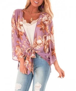 Cover-Ups Womens Kimono Cardigan- Boho Loose Half Sleeve Cover Up Smock Tops Blouses - 03 Purple - CW18TOGQI27