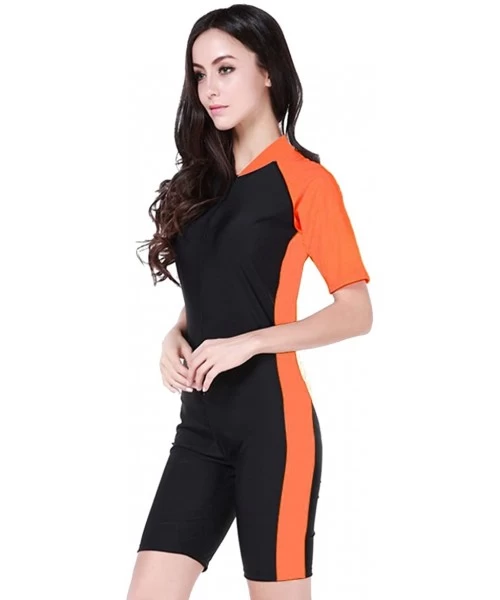 One-Pieces Short Sleeve One Piece Swimwear Swimsuit - Orange Black-women - CH11XAY72PZ