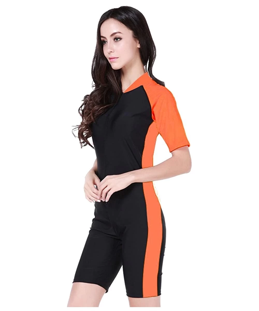 One-Pieces Short Sleeve One Piece Swimwear Swimsuit - Orange Black-women - CH11XAY72PZ