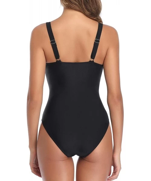 One-Pieces Women One Piece Swimsuit Tummy Control Ruched Swimwear Sexy Lace up Bathing Suits - Black - CV18XXYILTC