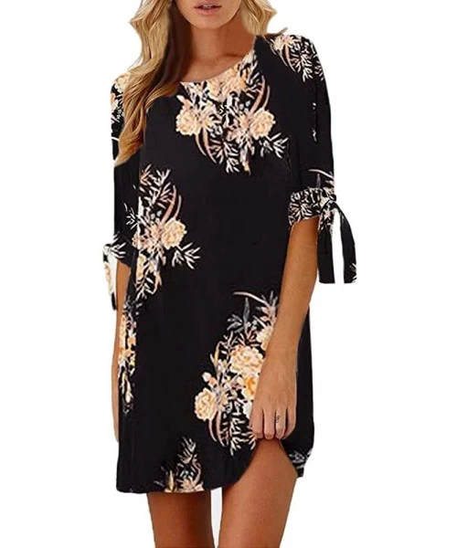 Cover-Ups Women Dress Women's Summer Dresses Womens Floral Print Bowknot Sleeves Cocktail Mini Dress Casual Party Dress Black...