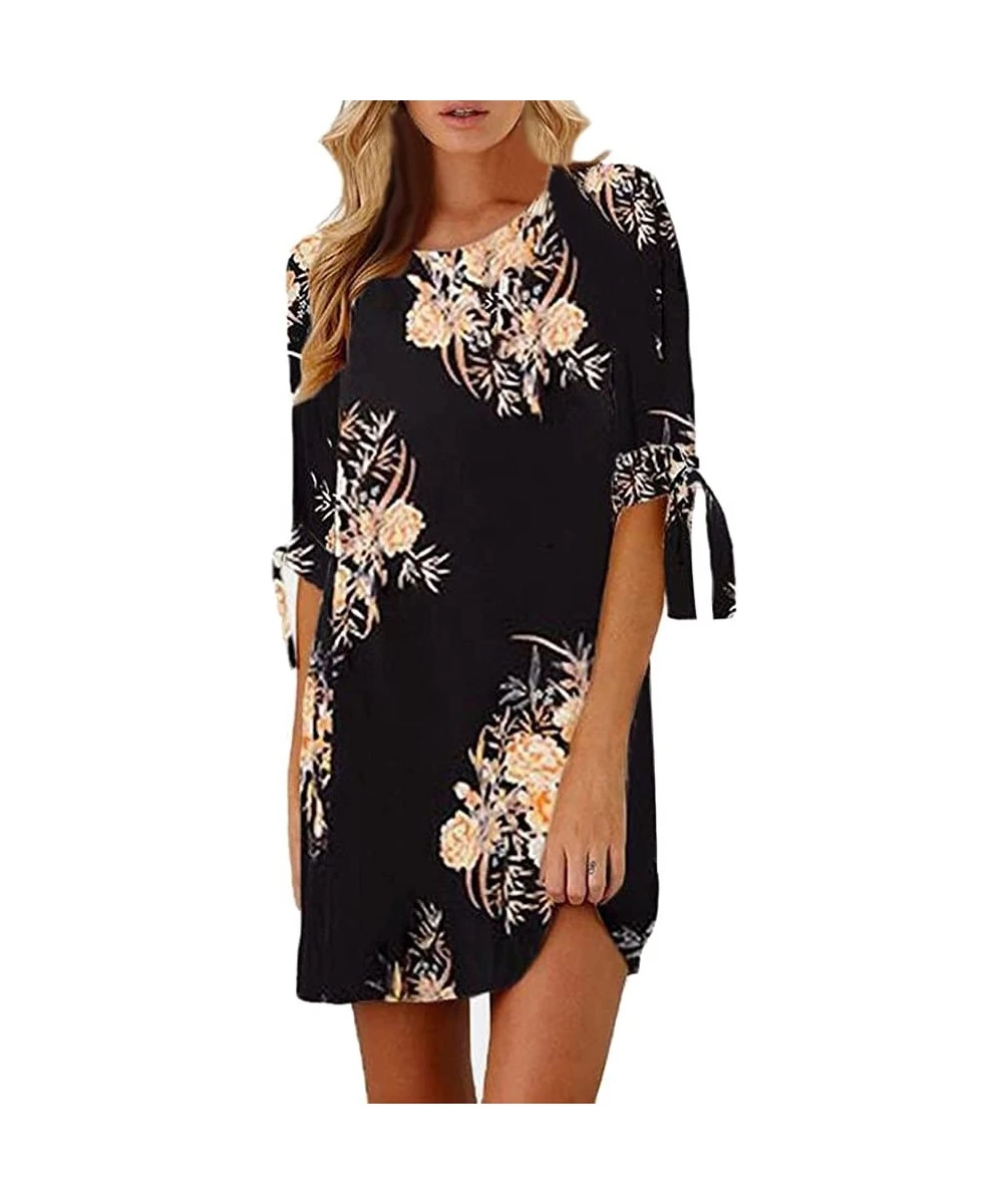 Cover-Ups Women Dress Women's Summer Dresses Womens Floral Print Bowknot Sleeves Cocktail Mini Dress Casual Party Dress Black...