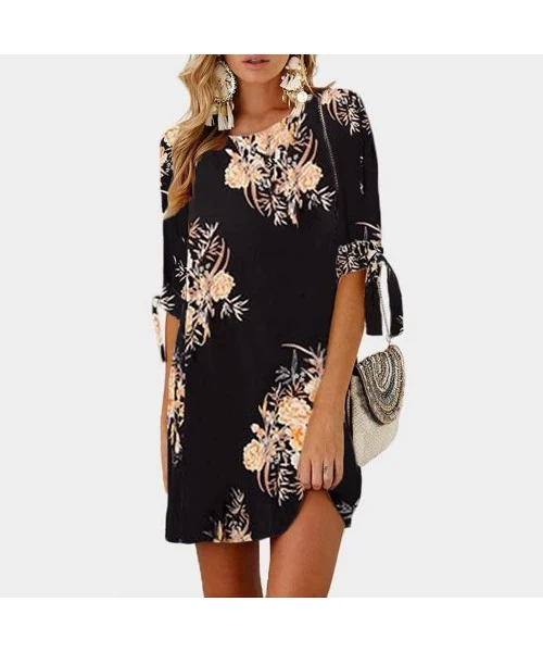 Cover-Ups Women Dress Women's Summer Dresses Womens Floral Print Bowknot Sleeves Cocktail Mini Dress Casual Party Dress Black...