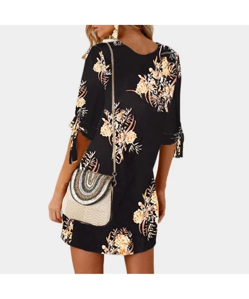 Cover-Ups Women Dress Women's Summer Dresses Womens Floral Print Bowknot Sleeves Cocktail Mini Dress Casual Party Dress Black...