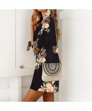 Cover-Ups Women Dress Women's Summer Dresses Womens Floral Print Bowknot Sleeves Cocktail Mini Dress Casual Party Dress Black...