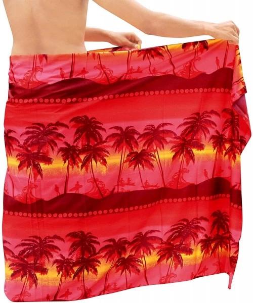 Cover-Ups Women's Pareo Canga Sarong Skirt Swimwear Scarf Cover Up Full Long - Spooky Red_d381 - CU12DMG8GWJ