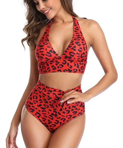 Bottoms Plus Size Swimsuits for Women Womens Leopard Print Two Pieces Bathing Suit Top with High Waisted Bottom Bikini Set Re...