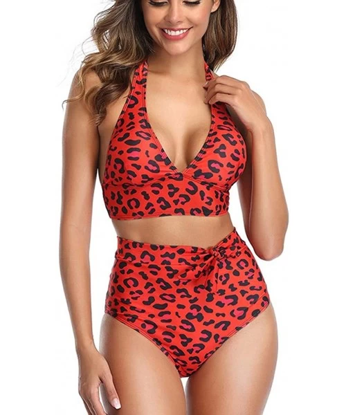 Bottoms Plus Size Swimsuits for Women Womens Leopard Print Two Pieces Bathing Suit Top with High Waisted Bottom Bikini Set Re...