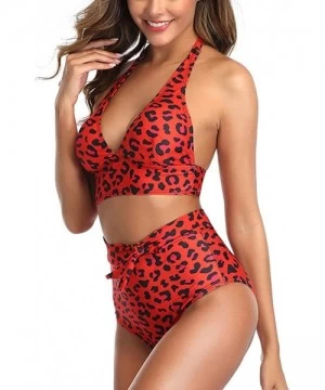 Bottoms Plus Size Swimsuits for Women Womens Leopard Print Two Pieces Bathing Suit Top with High Waisted Bottom Bikini Set Re...