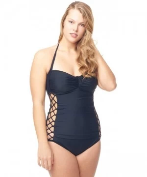 One-Pieces Lace Up Halter One Piece Women's Plus Size Bathing Suit - Black Style 2 - CS18OAYSYUC