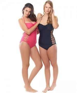 One-Pieces Lace Up Halter One Piece Women's Plus Size Bathing Suit - Black Style 2 - CS18OAYSYUC