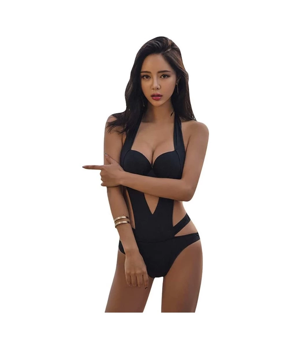 One-Pieces Women's Swimsuit One Piece Swimsuit Cutout One-Piece Fashion Sexy Swimsuit-Black M - Black - CY199AM67RS