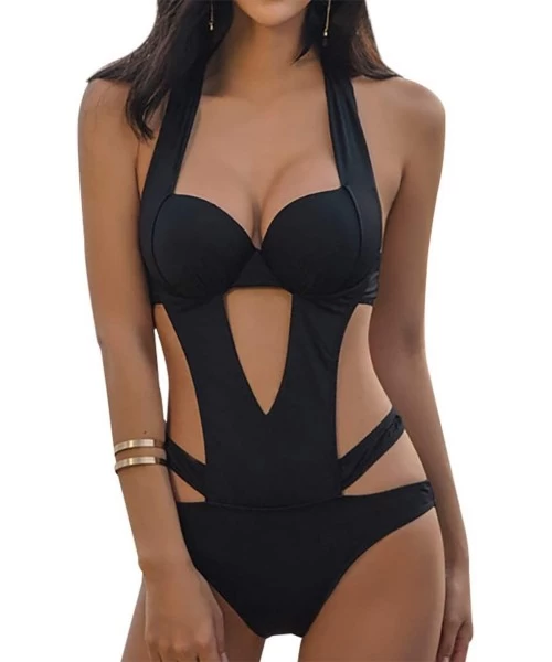 One-Pieces Women's Swimsuit One Piece Swimsuit Cutout One-Piece Fashion Sexy Swimsuit-Black M - Black - CY199AM67RS