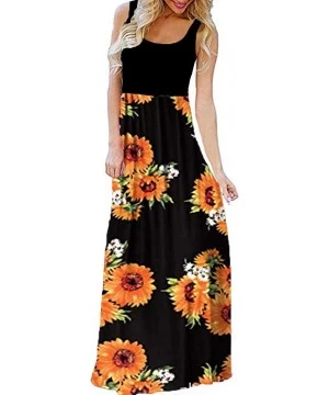 Cover-Ups Summer Maxi Dresses for Women Women's Casual Bohemian Sleeveless Sunflower Print Party Tank Long Maxi Dress Black -...