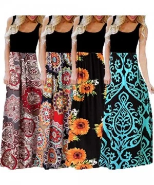 Cover-Ups Summer Maxi Dresses for Women Women's Casual Bohemian Sleeveless Sunflower Print Party Tank Long Maxi Dress Black -...