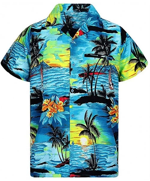 Racing Mens Hawaii Summer Casual Button Print Beach Short Sleeve Quick Dry Top Blouse Shirts - Green - CR18WD63EE4