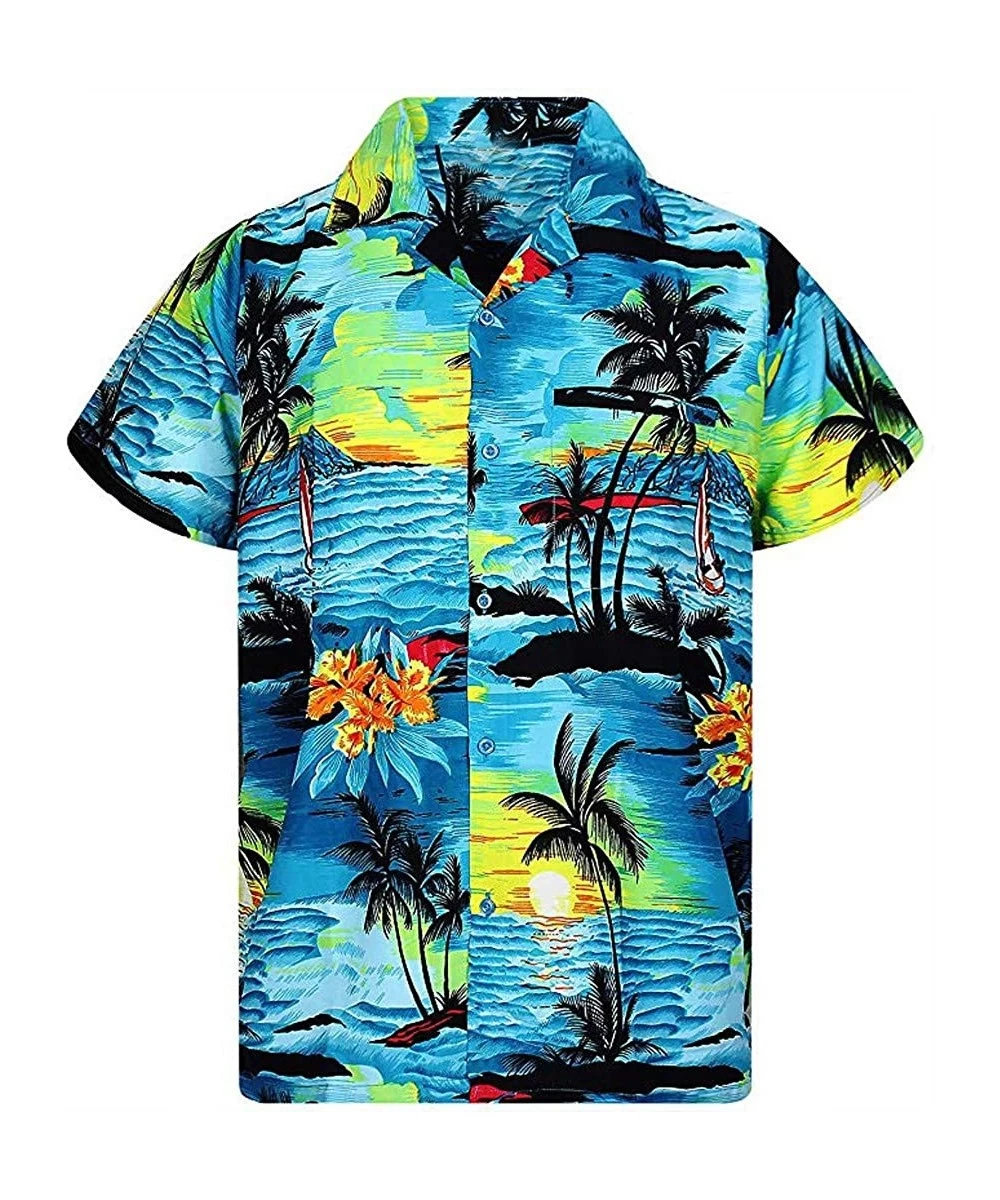 Racing Mens Hawaii Summer Casual Button Print Beach Short Sleeve Quick Dry Top Blouse Shirts - Green - CR18WD63EE4