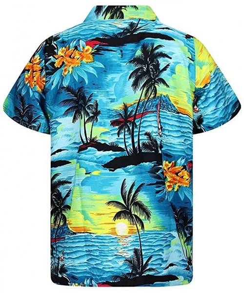 Racing Mens Hawaii Summer Casual Button Print Beach Short Sleeve Quick Dry Top Blouse Shirts - Green - CR18WD63EE4