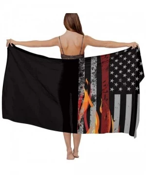 Cover-Ups Women Fashion Shawl Wrap Summer Vacation Beach Towels Swimsuit Cover Up - American Firefighter Red Ax Thin Flag - C...