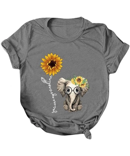 One-Pieces Sunflower Printed T Shirts for Women Plus Size T Shirts Womens Casual Short Sleeve Tees Summer Blouse Tops Dark Gr...