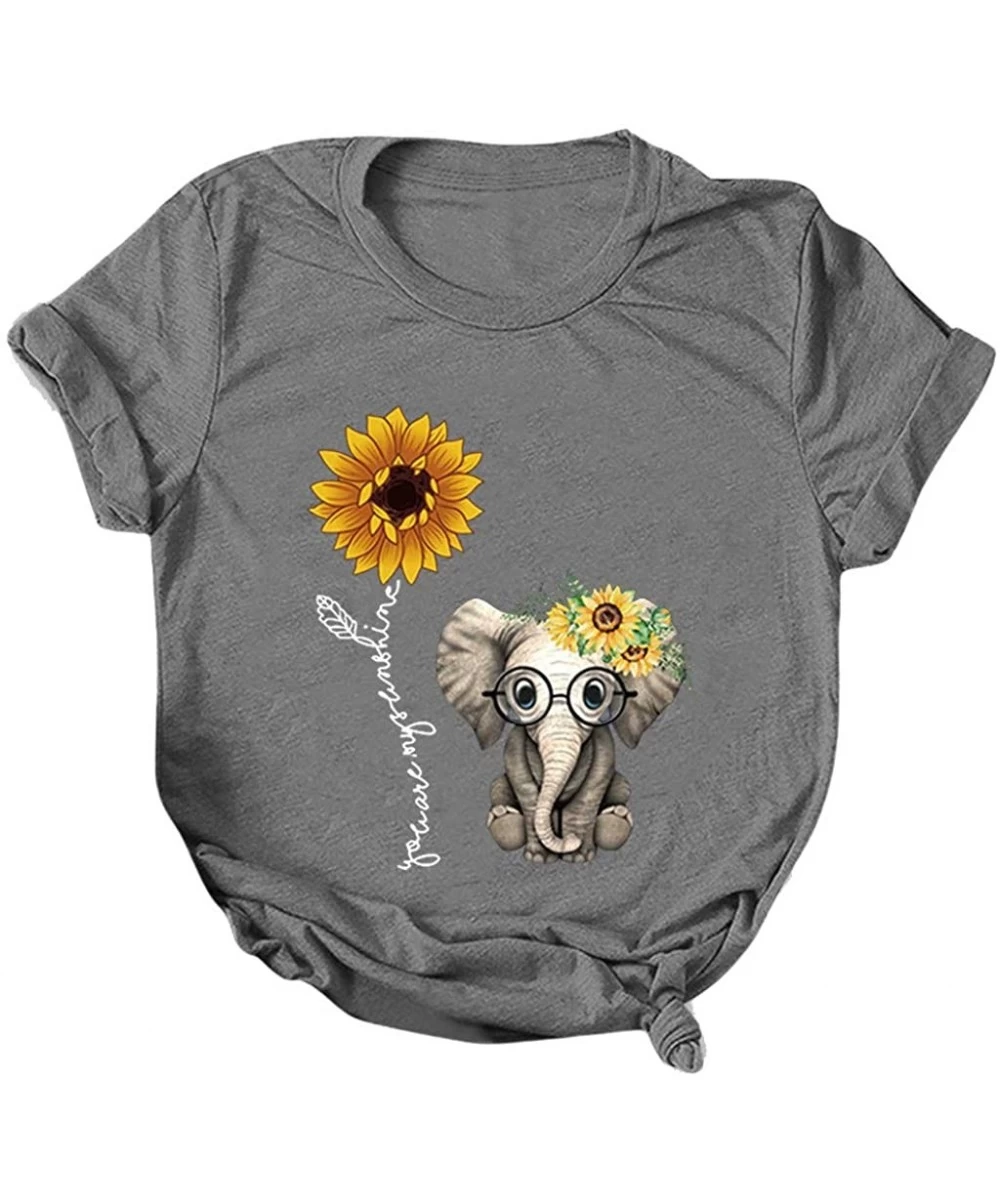 One-Pieces Sunflower Printed T Shirts for Women Plus Size T Shirts Womens Casual Short Sleeve Tees Summer Blouse Tops Dark Gr...