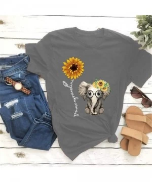 One-Pieces Sunflower Printed T Shirts for Women Plus Size T Shirts Womens Casual Short Sleeve Tees Summer Blouse Tops Dark Gr...