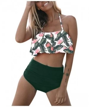 Tops Swimsuit for Women Two Pieces Top Ruffled Backless Racerback with High Waisted Bottom Tankini Set - L-army Green - C4194...