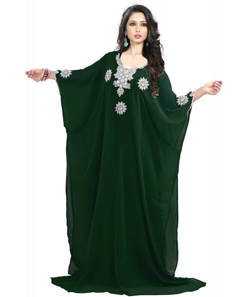 Cover-Ups Women wear Kaftan Farasha Caftan Kimono Long Dress Beach Cover up Free Size - Green - CX18OMC6LD9