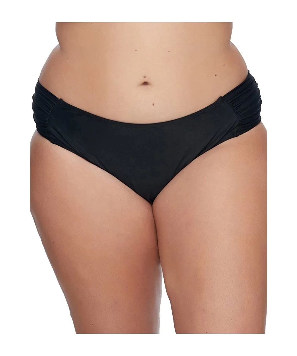 Bottoms Women's Plus-Size Suri Ruched-Side Hipster Bikini Bottom - So Soft Black - CN12O0C6QX1