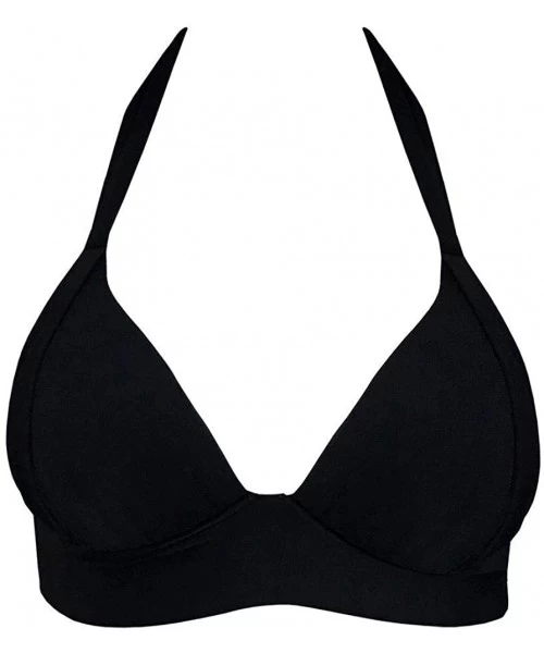 Tops Solid Black Brazilian Halter Bikini Top - CP197I544E2