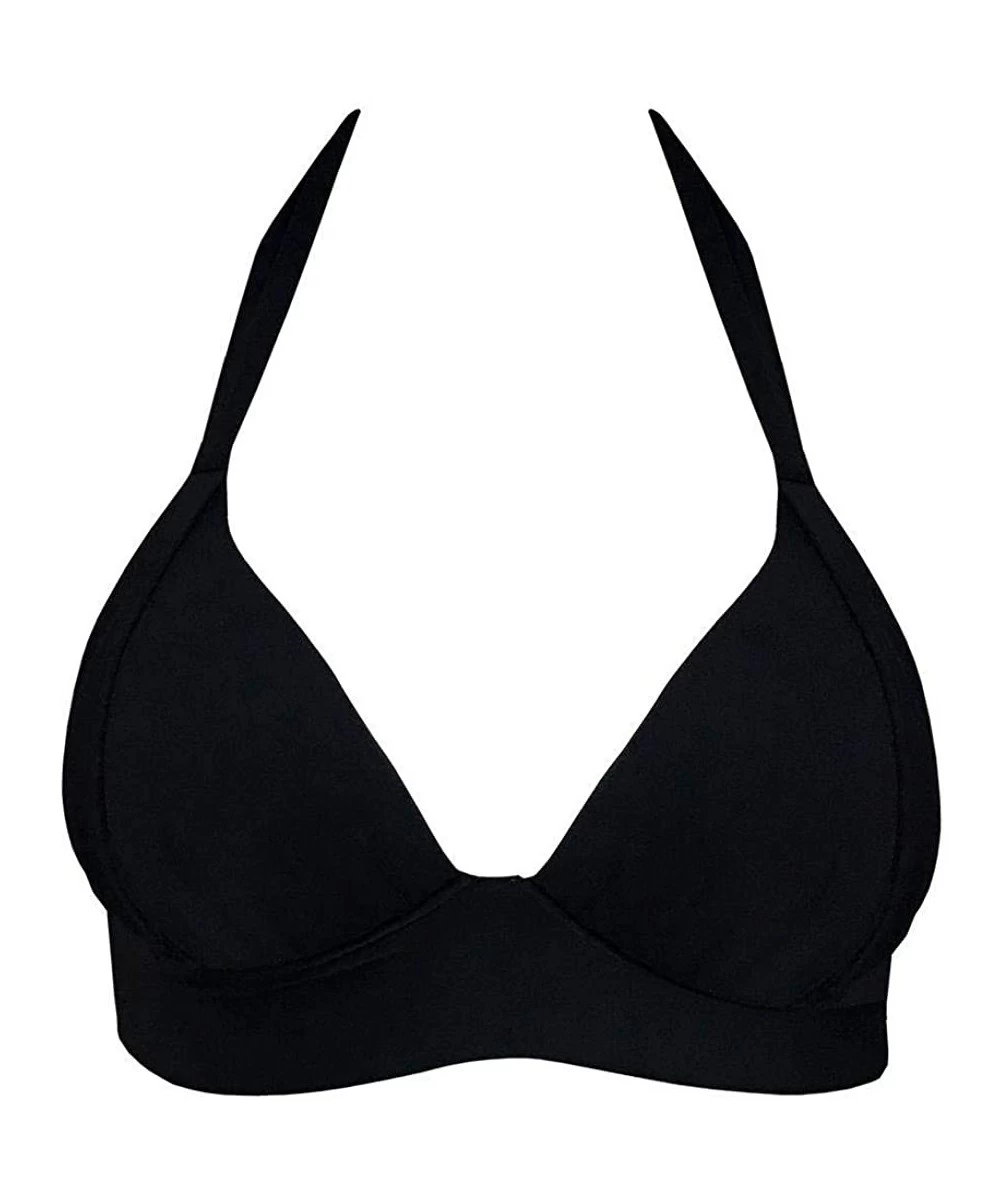 Tops Solid Black Brazilian Halter Bikini Top - CP197I544E2