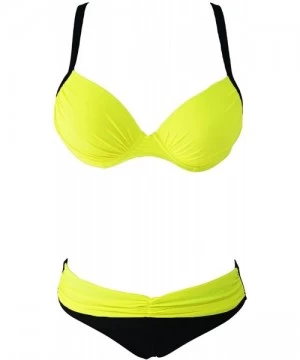 Sets 2 PC Colorblock Underwire Padded Bikini Top and Ruched Bikini Bottom Swimsuit Set - Yellow Black - CJ188RQ52L5