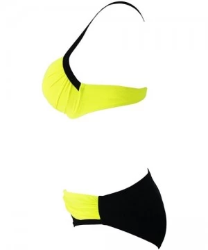 Sets 2 PC Colorblock Underwire Padded Bikini Top and Ruched Bikini Bottom Swimsuit Set - Yellow Black - CJ188RQ52L5