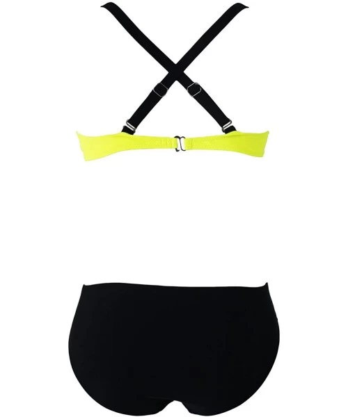 Sets 2 PC Colorblock Underwire Padded Bikini Top and Ruched Bikini Bottom Swimsuit Set - Yellow Black - CJ188RQ52L5