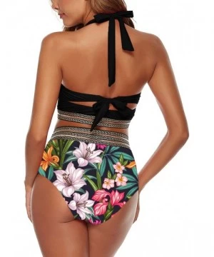 Sets Women Vintage High Waisted Bikini Set Push Up Halter Swimsuit Two Piece 50s Bathing Suit - 01-multicolor - C31936LNE6U