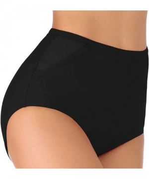 Bottoms Women's Swim Briefs High Waisted Side Mesh Bikini Bottoms Swimwear - Black - CC18W6HMS8A