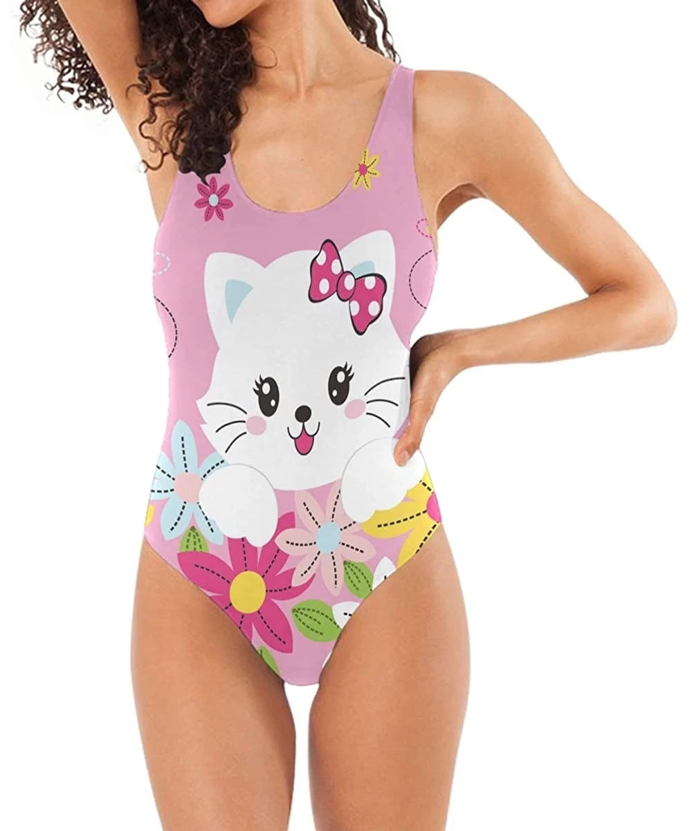 One-Pieces Women's Adjustable Strap One Piece Butterfly Swan Phoenix Fairy Monokini Swimsuit - Cute Cats With Beautiful Flowe...