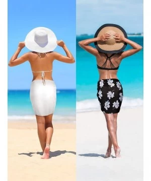 Cover-Ups 2 Pieces Women Beach Wrap Sarong Cover Up Chiffon Swimsuit Wrap Skirts - White and Big Flower - CH19DEZKZE9