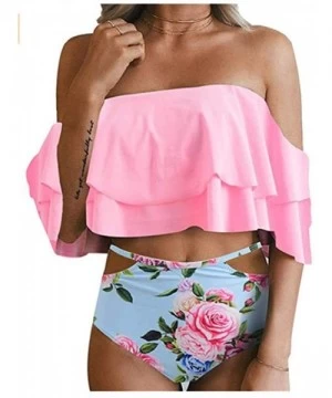 Sets Women's Bikini Ruffle Off Shoulder Top & Floral Shorts Swimsuit Bathing Suit 2pc Sets - K-pink - CS18R33ZGWC