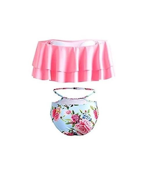 Sets Women's Bikini Ruffle Off Shoulder Top & Floral Shorts Swimsuit Bathing Suit 2pc Sets - K-pink - CS18R33ZGWC