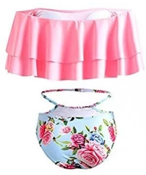 Sets Women's Bikini Ruffle Off Shoulder Top & Floral Shorts Swimsuit Bathing Suit 2pc Sets - K-pink - CS18R33ZGWC