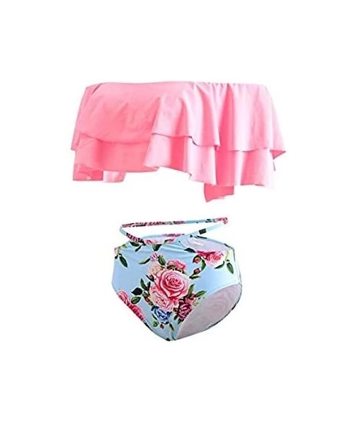 Sets Women's Bikini Ruffle Off Shoulder Top & Floral Shorts Swimsuit Bathing Suit 2pc Sets - K-pink - CS18R33ZGWC