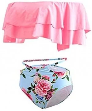 Sets Women's Bikini Ruffle Off Shoulder Top & Floral Shorts Swimsuit Bathing Suit 2pc Sets - K-pink - CS18R33ZGWC