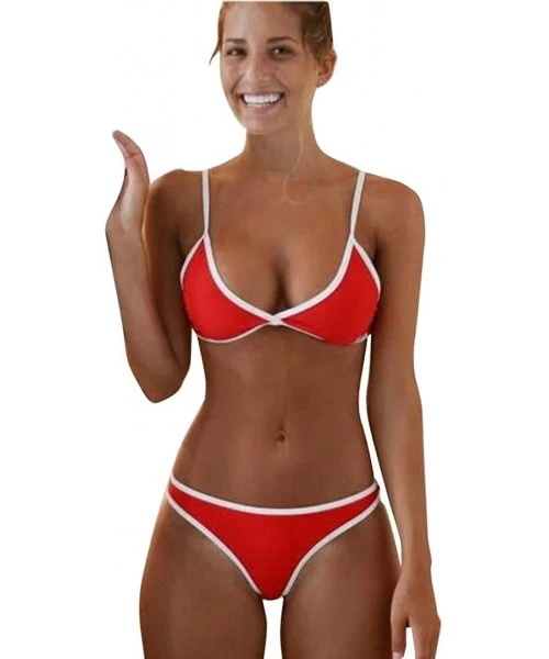 Sets Women Swimwear Beach Bikini Set Push-up Padded Bra Bathing Suit Swimsuit - Red - CN180S7WDC6